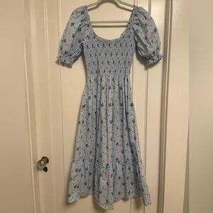 Hill House Louisa Dress Blue Ditsy Cotton, Size Small